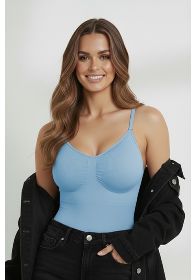 Mistirik Mamey Örme Kumaş Yapılı Toparlayıcı Çıtçıtlı Bluz Buz Mavi Renk7