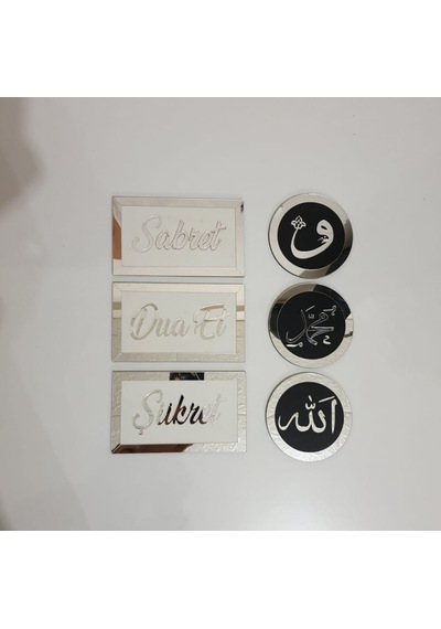 Şükret,Sabret,Dua Et Ve Lafz 6'Lı Ahşap Ve Pleksi Tablo Seti