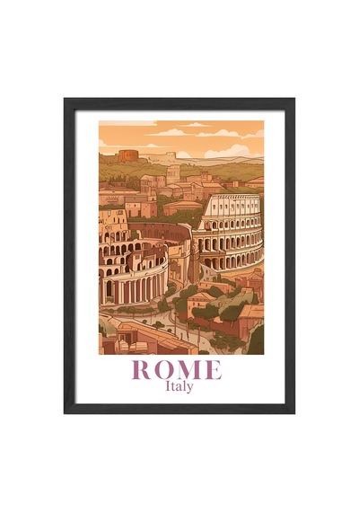 Rome Siyah Ahşap Çerçeveli Poster, Dekoratif Seyahat Duvar Tablosu