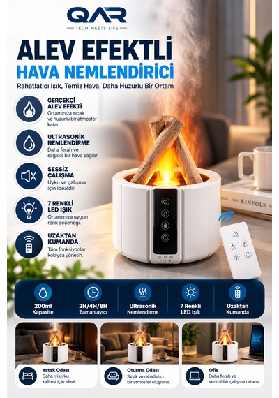 Kamp Ateşi Tasarımlı Hava Nemlendirici Dekoratif Masaüstü Ev Ve Ofis Ortam Nemlendirici