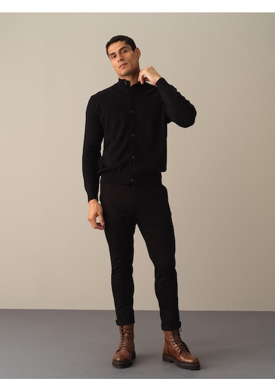 Xint Siyah Regular Fit Dik Yaka Pamuklu Hırka 801663