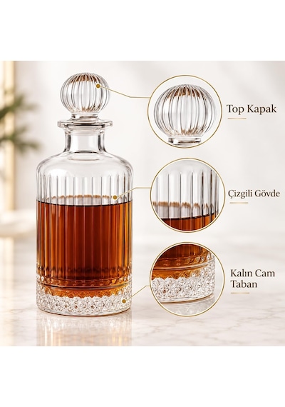 1,5 Litre Borosilikat Cam Sürahi, 25 Cm Çizgili Karaf, Cam Top Kapaklı Su, Meyve Suyu Ve Soğuk İçecek Servis Sürahisi, Karaf Sürahi