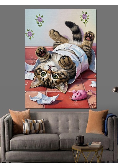 Ahşap Tablo Havluya Sarılı Komik Kedi