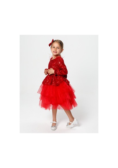 Lilymoon Peplum Kesim Payetli Çocuk Abiye Elbise Kırmızı