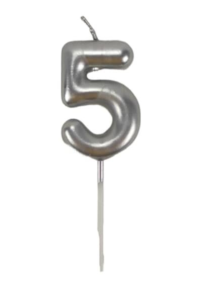5 Beş Rakamlı Gümüş Gri Mum 6.5 Cm