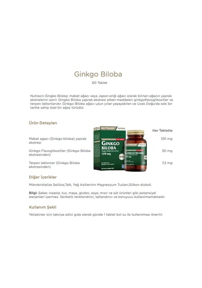 Ginkgo Biloba 60 Tablet + Folik Asit Takviyesi 400 Mcg 100 Tablet