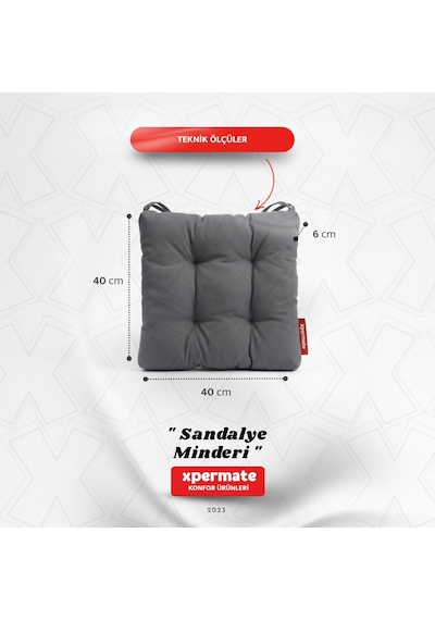 Pofuduk Sandalye Minderi Bağcıklı 40x40 Cm Yıkanabilir Dekoratif Mutfak Bahçe Piknik Minderi Gri