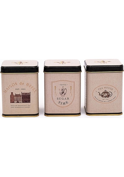 Azura Desenli Kare Metal Saklama Kabı 3 Lü Set, 8.7 X 8.7 X 12.5 Cm Çok Renkli