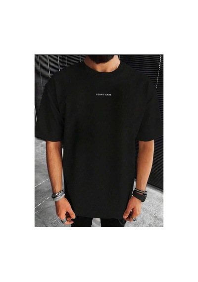 Medinenur I Dont Care Yazı Baskılı Basic T-shirt Siyah