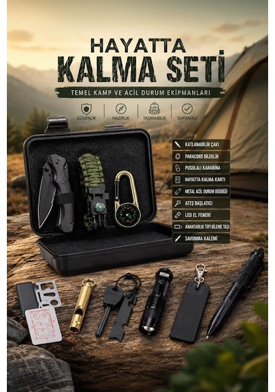Kamp Acil Durum Kiti Doğada Hayatta Kalma Ekipmanları Srv01 Siyah