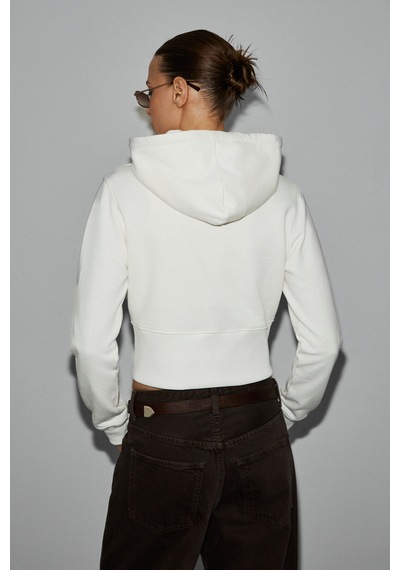Grimelange Iressıne Kadın Kapüşonlu Fermuarlı Uzun Kollu Regular Beyaz Sweatshirt Beyaz