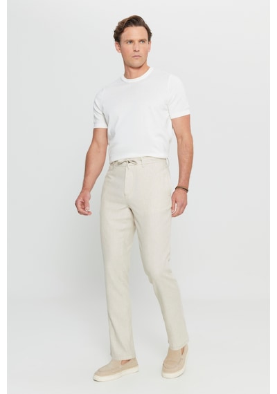 AC&Co / Altınyıldız Classics Erkek Bej Slim Fit Dar Kesim Beli Bağlamalı Yan Cepli Balıksırtı Desenli Pantolon Bej