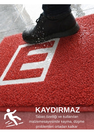 Beylini Eczane Önü Paspası E Logo Giriş İşyeri Eczane Mağaza Girişi Kapı Önü Kıvırcık Hijyen Halısı 60x80 Cm Kırmızı