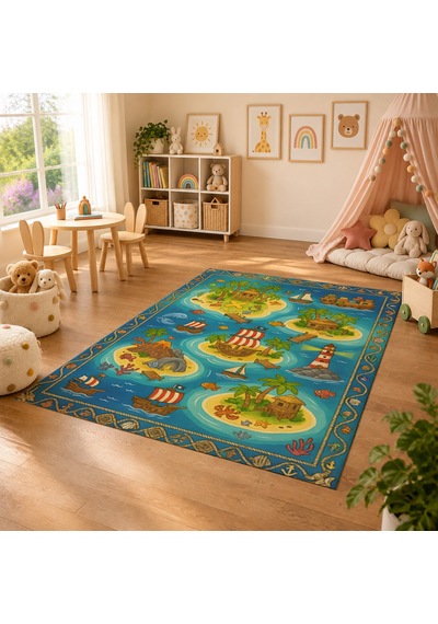 Kartela Halı Korsan Macerası Kaymaz Taban Çocuk Oyun Halısı - 80 x 120 CM