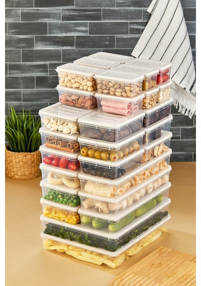 Multi Box 32 Parça 4 Farklı Boy Saklama Kabı Seti - Dondurucu & Mikrodalga Uyumlu Krem