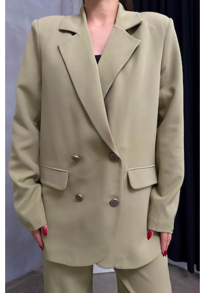 Msm Fashion Kadın İkili Blazer Ceket Pantolon Takım Aksesuar Ve Düğme Detaylı Bol Paça Açık Haki Msm Fashion Kadın İkili Blazer Ceket Pantolon Takım Aksesuar Ve Düğme Detaylı Bol Paça Açık Haki