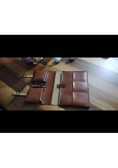 Nyc Giyim Tekstil Hakiki Dana Derisi El Yapımı Organizer Çanta, Tablet Ve Laptop Bölmeli, Toplantı Ve Iş Gezileri Için Ideal Taba
