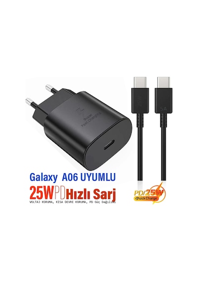 Samsung Galaxy A06 Uyumlu Şarj Aleti 25w Hızlı Şarj Type C Kablolu