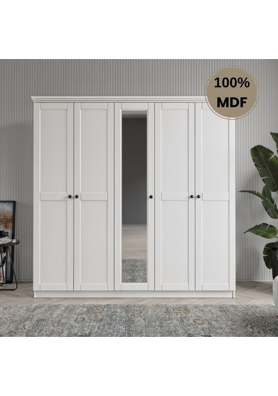 Dali 5 Kapılı Mdf Country Gardırop Beyaz