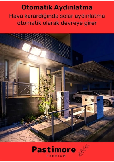 Premium Kumandalı Solar Güneş Enerjili 122 Ledli Hareket Sensörlü Bahçe Aydınlatma Sokak Lambası