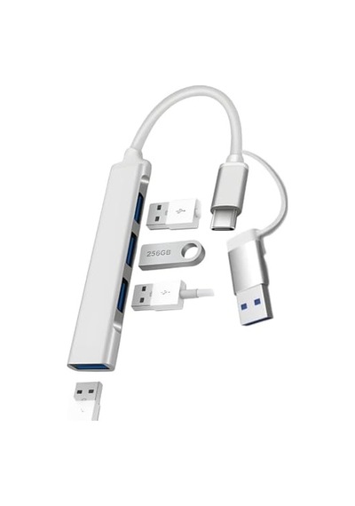 Lunatic 3360 Usb 3.0 Type C Hub 4 Port Çoklayıcı Çoğaltıcı Çevirici Dönüştürücü Adaptör 2'si 1 Arada Usb