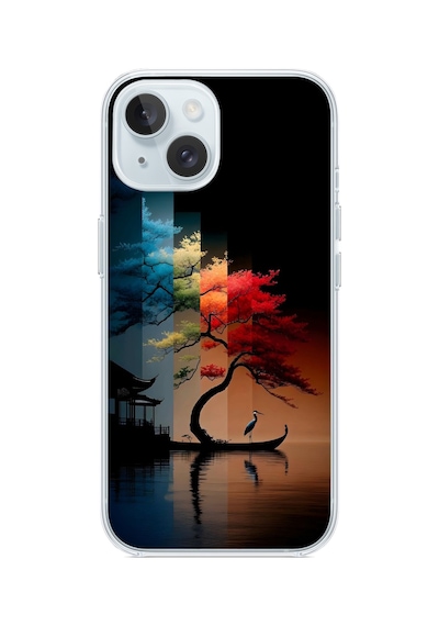 İphone 15 Uyumlu Dört Mevsim Ağaç Baskılı Silikon Kılıf