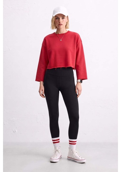 Barrels And Oıl Kadın Bisiklet Yaka Oversize Kısa Swaetshirt - Kırmızı Kırmızı