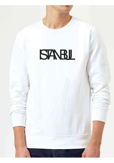 Istanbul Baskılı Beyaz Erkek Örme Sweatshirt