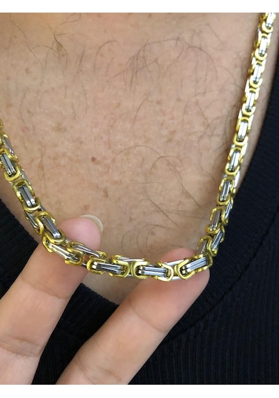 5mm Kral Erkek Çelik Sarı Beyaz Kolye Işıklı Kutuda Sevgiliye Eşe Babaya Kolye Sarı