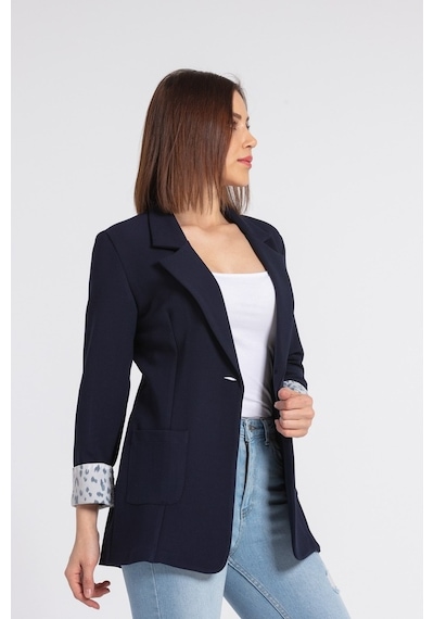 Jument Yakalı Cepli Uzun Kol Katlamalı Blazer Kumaş Ceket-Lacivert