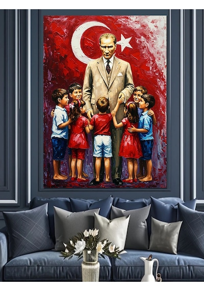 Türkiye Çocuk Ve Atatürk Sevgisi Dekoratif Kanvas - Mdf Ahşap Tablo