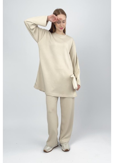 Kadın Modal Tencel Tunik Pantolon Takım Bej