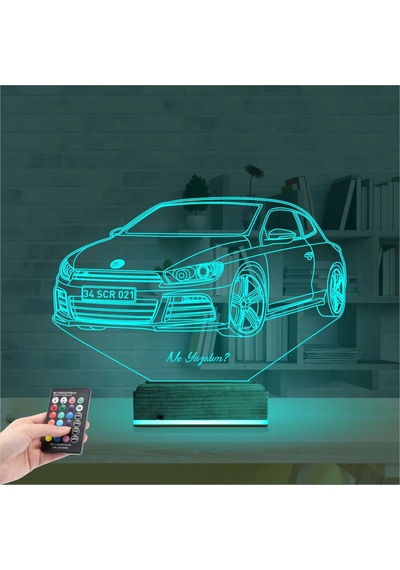 Luvivia Araba Volkswagen Scirocco Kişiye Özel 3d Lamba - Masa Gece Lambası Şeffaf