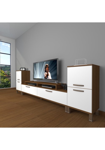 Decoraktiv Ekoflex On2 Slm Krom Ayaklı Tv Ünitesi Tv Sehpası Ceviz - Beyaz