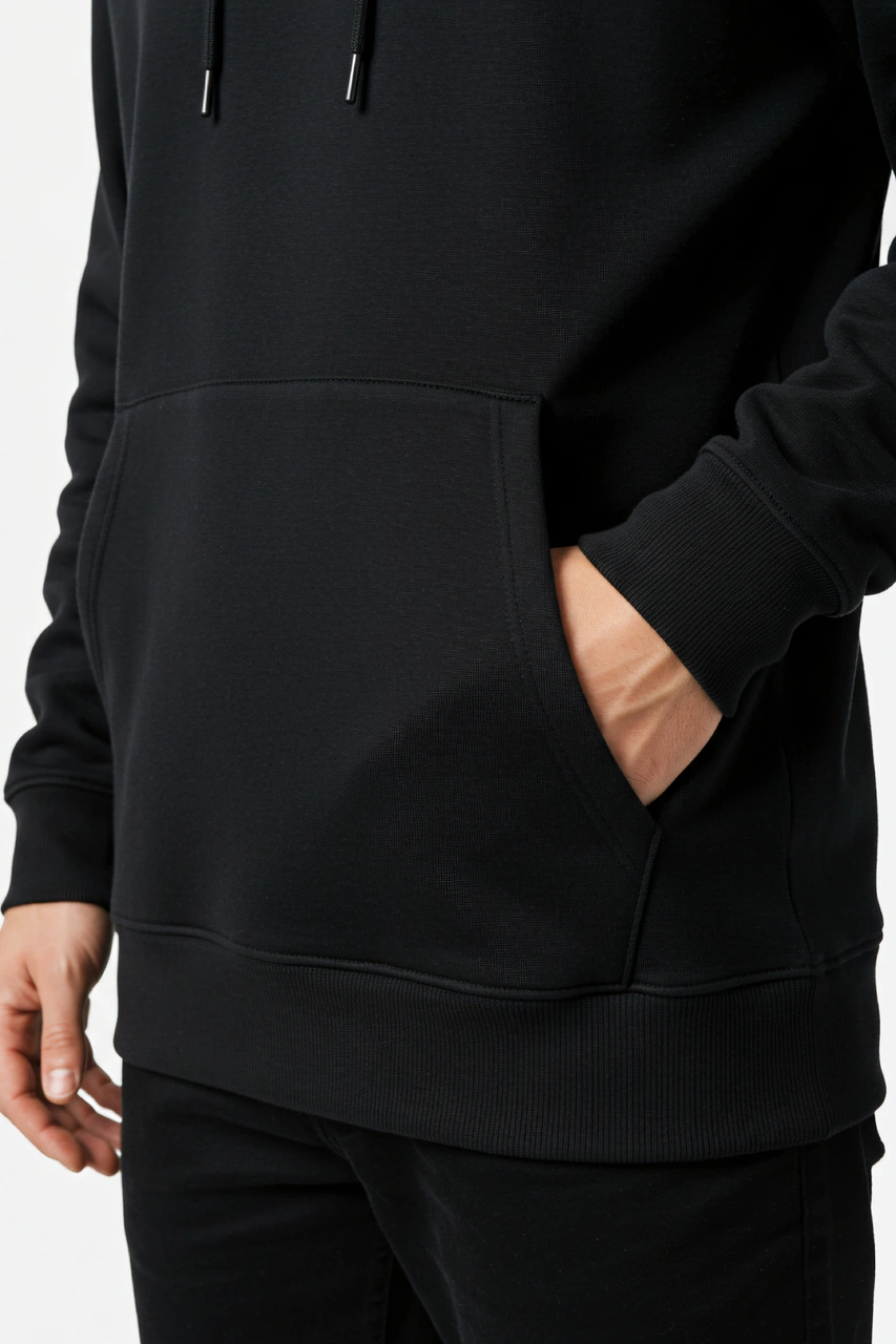 Erkek Oversize %100 Pamuk Yüksek Kalite Erkek Kapüşonlu Sweatshirt Siyah