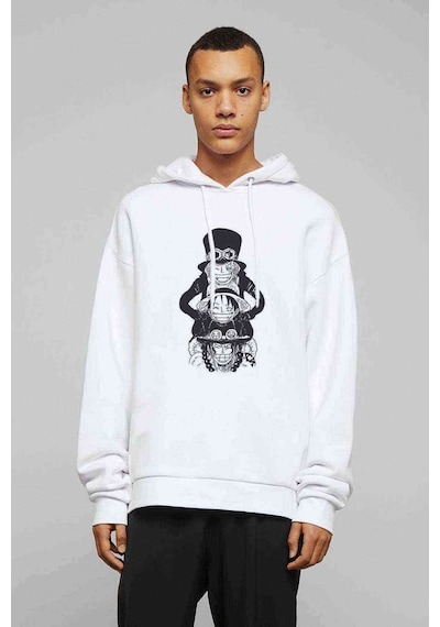 Anime One Piece Baskılı Beyaz Erkek Örme Kapşonlu Sweatshirt (531039822)