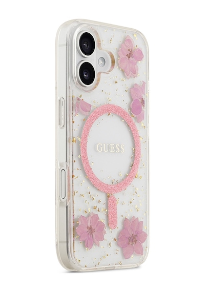Apple Uyumlu iPhone 17 Kılıf Guess Lisanslı M-safe Özellikli Transparan Resin Flowers Kapak Pembe Pembe