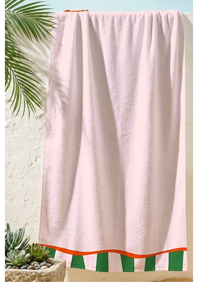 Çizgili Pembe Yeşil Modern Plaj Havlusu-akdeniz Stil Turuncu Şeritli Hızlı Kuruyan Mikrofiber Havlu Sessiz Çayı
