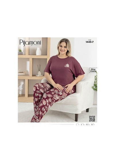 Pijamoni Kadın Ring Viskon Bisiklet Yaka Kısa Kol İnce Pijama Takımı 1445/7 - 1 Adet Bordo Pijamoni Kadın Ring Viskon Bisiklet Yaka Kısa Kol İnce Pijama Takımı 1445/7 - 1 Adet Bordo