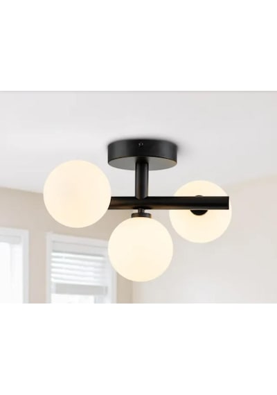 Mylights  Üçlü Plofonyer Tavan Avize  Opal Camli Spor Avize  E27 Duylu