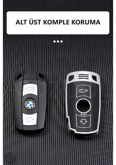 Bmw E60 E61 E70 E81 E87 E90 E91 E92 X1 X5 X3 1 3 5 6 Z4 M3 M5 Tpu Anahtar Kılıfı Siyah Gümüş