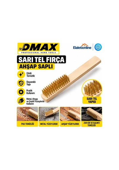 Dmax Sarı Tel Fırça Ahşap Saplı Pas Temizleme, Metal Yüzey Temizleme Ve Çok Amaçlı El Fırçası - 938489865