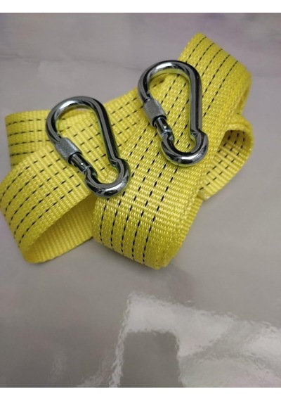 Çeki Halatı 3 Ton 3 M Çekme Halatı Kumaş 10 Mm Vidalı Metal Çengelli Karabinalı, Turuncu Kumaş Çeki Halatı,