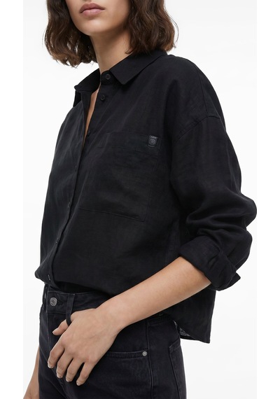Jeep Siyah Kadın %100 Keten Loose Fit Gömlek J6sl-gml7066