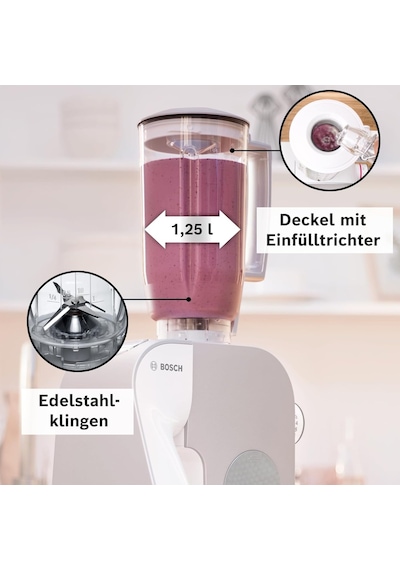 Bosch Mikser Başlığı Muz5mx1, Dolum Miktarı 1,25 Litre, Plastik, Karıştırma Veya Kokteyller, Bulaşık Makinesin
