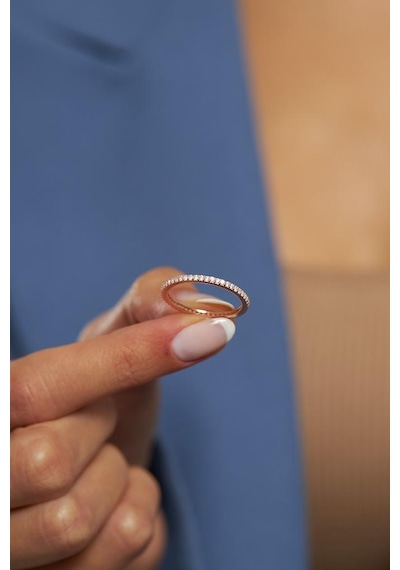 Roza Silver Zirkon Taşlı Rose Minimal Tamtur Gümüş Yüzük Rr10002