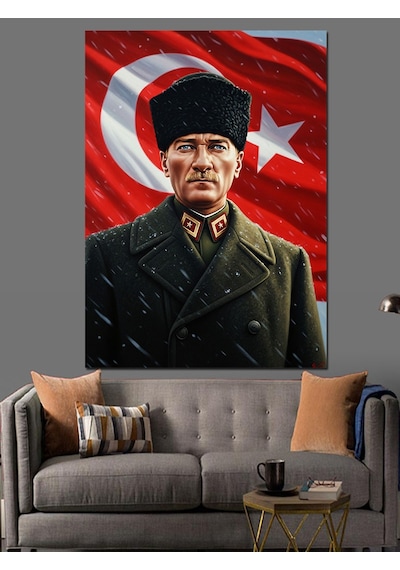 Karizma Tablo Türk Bayrağı Atatürk Portresi Dekoratif Kanvas - Mdf Ahşap Tablo