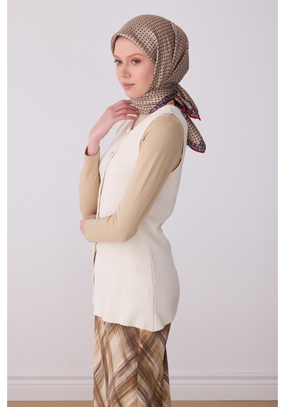 Klasik Desen İpek Twill Eşarp - 2026 İlkbahar-yaz T 4326-81 Vizon