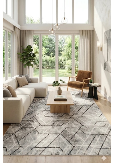 Villadia Home Textile Kaymaz Taban Modern Desen Halı Yolluk Leke Tutmaz Kolay Temizlenir Koridor Salon Yatak Mutfak Odası Vd4054gri Gri