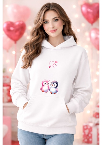 Stil X Sevgililer Gününe Özel, Kapüşonlu Kadın Sweatshırt, Valentıne's Day Beyaz-16